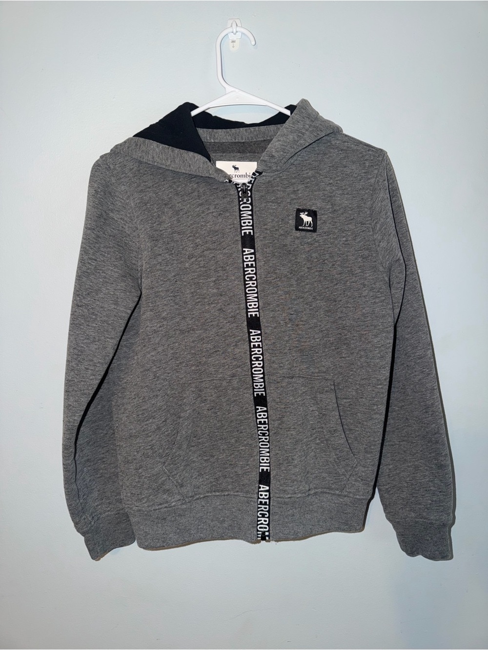 abercrombie kids Gray Full-Zip Hooded Jacket with Logo Tape